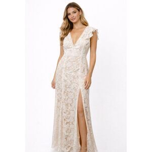 NEW Lulus This Moment in Time White Lace Ruffled Maxi Dress XL Engagement Bridal